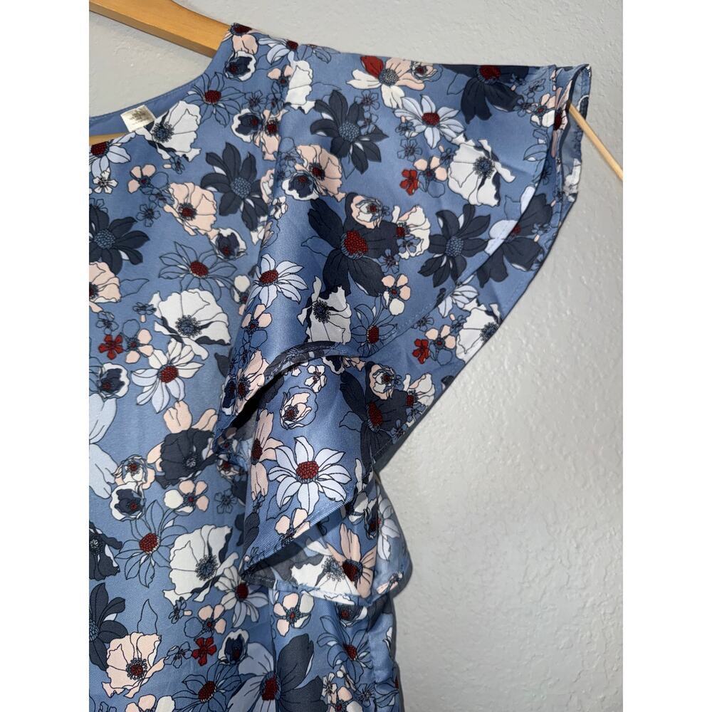 NEW Ann Taylor Loft Periwinkle Blue Floral Shift Mini Dress Sz XS Flutter Sleeve - Picture 4 of 7